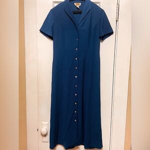Talbots Petites Button Down Short Sleeve V Neck Maxi Dress